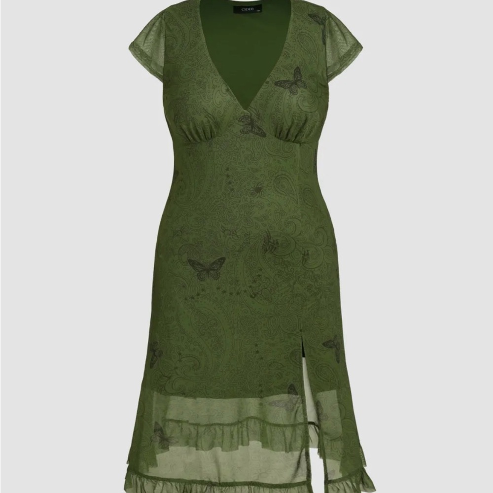 NWT Cider Midi Butterfly Split Hem Dress in Green PLUS SIZE! (4x)